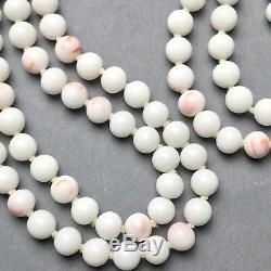 Vtg Double Strand 22 Angel Skin Coral Bead Necklace White Pink 9 mm Sterling