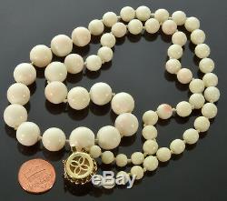 Vtg Fine Angel Skin Coral Bead Necklace 14k Clasp. 77.7 G