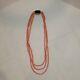 Vtg Genuine Salmon Angel Sk Coral Three Strand With Gold And Onyx Clasp Necklace