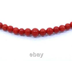 Vtg Graduated Deep OX BLOOD RED CORAL Bead Strand Italy 800 Silver 18 Necklace