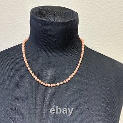 Vtg Mediterranean Coral Beaded Necklace 14K Gold Clasp Light Orange Hand Strung