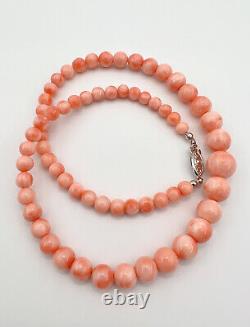 Vtg Natural 6-12mm Angel Skin Coral Ball Bead Graduated Necklace 19.5 45.2g