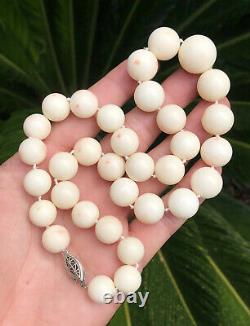 Vtg Natural Angel Skin Coral 12mm -19.5mm Graduated Ball Bead Necklace 21 -131g