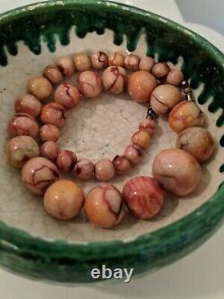 Vtg Natural Chinese Apple Tiger Coral Graduated Bead Necklace Collar Choker