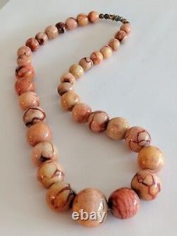 Vtg Natural Chinese Apple Tiger Coral Graduated Bead Necklace Collar Choker