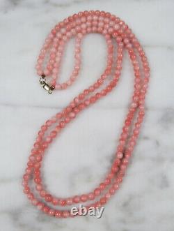 Vtg Natural Pink Angel Skin Coral Bead 2 Strand Necklace 14k Gold Clasp 16 5/8