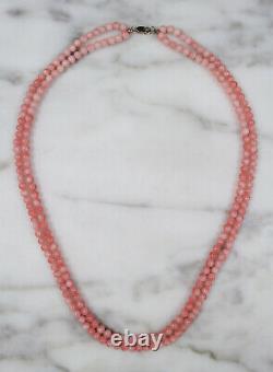 Vtg Natural Pink Angel Skin Coral Bead 2 Strand Necklace 14k Gold Clasp 16 5/8