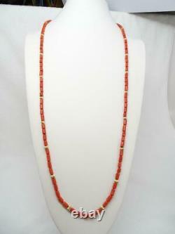 Vtg Natural Red Coral Bead & 14K Gold Bead 38 Hand Knotted Necklace 40g