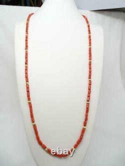 Vtg Natural Red Coral Bead & 14K Gold Bead 38 Hand Knotted Necklace 40g