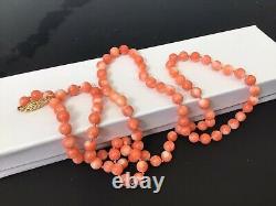 Vtg Natural Salmon Angel Skin Coral Bead Necklace 29 36.8 g 14k Gold Clasp