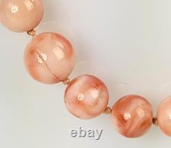 Vtg. Natural Smooth Angel Coral Ball Beaded Necklace Peach Color 14K Gold Clasp