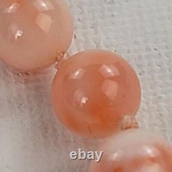 Vtg. Natural Smooth Angel Coral Ball Beaded Necklace Peach Color 14K Gold Clasp