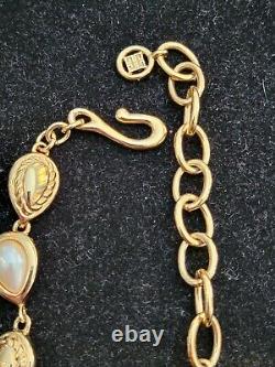 Vtg Signed GIVENCHY Faux Gold Coral, Pearl & Blue Topaz Teardrop Bead Necklace
