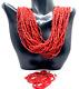 Vtg Sterling 925 Red Coral Heishi Loop Earrings + 30-strand Glass Bead Necklace