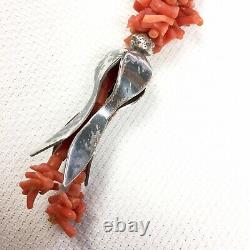 Vtg Sterling Silver Coral Beaded Squash Blossom Open Front Choker Necklace