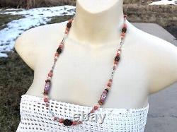 Vtg Wedding Cake Glass, Coral Glass, Clear Glass & Honeycomb Bead Necklace Old