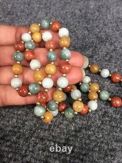 Vtg multi colors jade 14k gold beads necklace