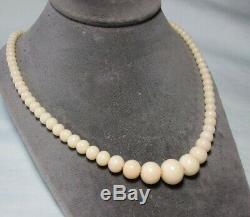 White Coral Bead Necklace / 14K Gold Clasp w Pearl 41.5 grams 20 3/4 long