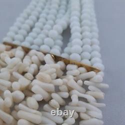White Coral and Facetted Glass Multi Strand Vintage Necklace Slide Tube Clasp 17