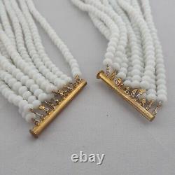 White Coral and Facetted Glass Multi Strand Vintage Necklace Slide Tube Clasp 17