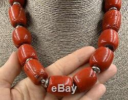 XL Large Heavy Chunky Red Coral Silver 24 MM Bead 19 Inch Necklace