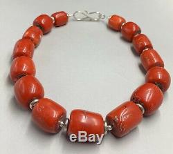 XL Large Heavy Chunky Red Coral Silver 24 MM Bead 19 Inch Necklace