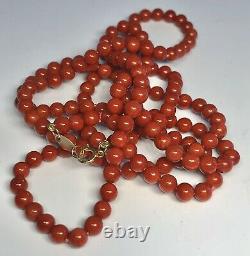Zoe B Designer 3mm Coral Bead Necklace 14k Gold Clasp 32