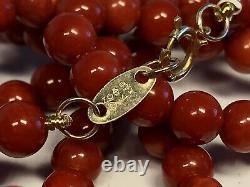 Zoe B Designer 3mm Coral Bead Necklace 14k Gold Clasp 32
